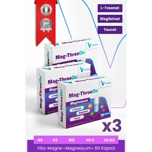 Magnezyum 3'lü Paket Magthreeon 60 Kapsül Yetişkinler Için Vitamin ve Magnezyum Gıda Takviyesi