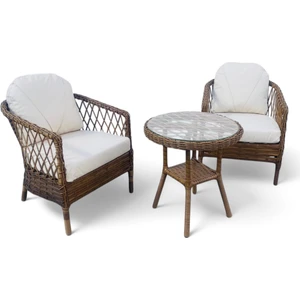 MONALİN MOBİLYA Miami Kahverengi 2 Kişilik(1-1-Masa) Rattan Örgü Bahçe & Balkon & Teras Oturma Grubu Minderli & Camlı & Masalı Takım