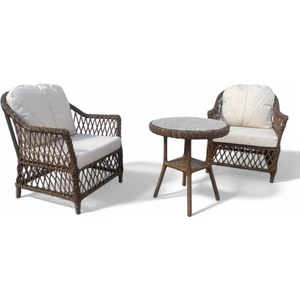 MONALİN MOBİLYA Lizbon Kahverengi 2 Kişilik(1-1-Masa) Rattan Örgü Bahçe & Balkon & Teras Oturma Grubu Minderli & Camlı & Masalı Takım