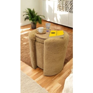 Own Home Çok Amaçlı Kapaklı Puf Depolama Alanlı & Sehpa Özellikli Teddy Kumaş Silindir Puf Bench