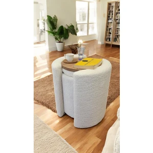 Own Home Çok Amaçlı Kapaklı Puf Depolama Alanlı & Sehpa Özellikli Teddy Kumaş Silindir Puf Bench