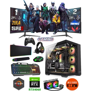 Mirage X32 Plus Ryzen 7 5700X 32GB Ram 1tb M.2 Nvme SSD 8gb RTX4060 Sıvı Soğutmalı Dual 24" 180Hz Premium Oyuncu Bilgisayarı