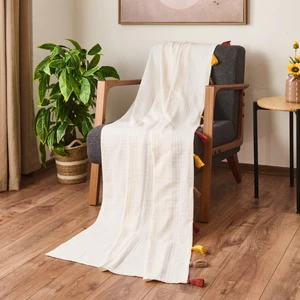 Soft Püsküllü Koltuk Örtüsü - Ekru - 90X210 cm