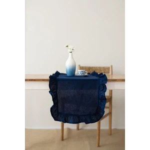 Rufle | Fırfırlı Keten Lacivert Runner 40 X 110 Cm