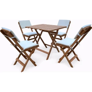 Ahşap Katlanır Bistro Set 4lü Minderli Balkon Bahçe Mobilyası
