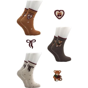 Kadın Renkli Desenli Pamuklu Yarım Konç Çorap 3'lü Paket