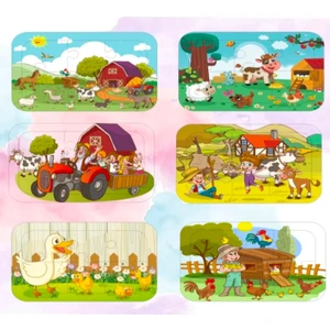 6 Adet Eğlenceli Çiftlik Teması Ahşap Puzzle Ahşap Yapboz Bultak