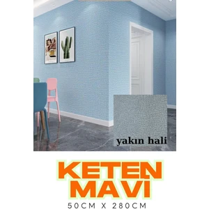 50X280CM 1ADET Keten Mavi Arkası Folyolu Yapışkanlı Yalıtımlı Boyanabilir Duvar Paneli Kağıdı RDA22