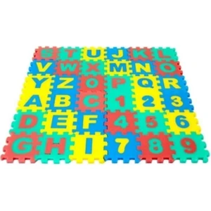 72 Parçalı Eva 9X9CM Mini Puzzle Harf Sayı Eğitici Oyun Halısı 36 Puzzle+36 Harf ve Sayı