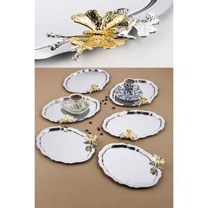6 Adet Oval Kelebek Aksesuarlı Kahve-Çay Servis ve Sunum Tepsisi 25 cm x 20 cm