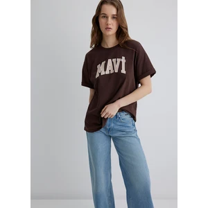 Mavi Logo Baskılı Kahverengi Tişört 1600843-88062