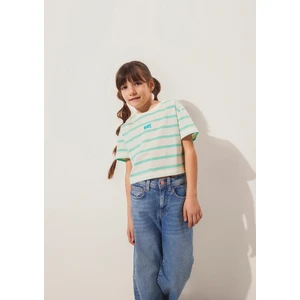 Mavi Logo Baskılı Yeşil Çizgili Crop Tişört 7610182-88145