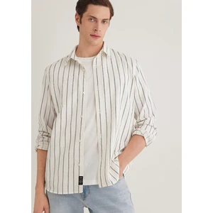 Keten Karışımlı Çizgili Gömlek 0211380-87737
