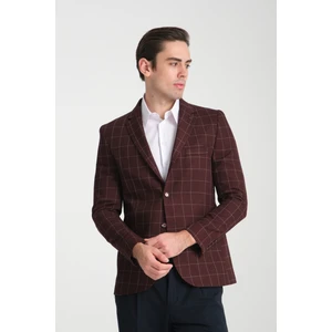 Paride Erkek Indigo Ekose Slim Fit Mono Yaka Blazer Ceket