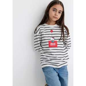 Hello Kitty Baskılı Siyah Çizgili Tişört 7610306-85308