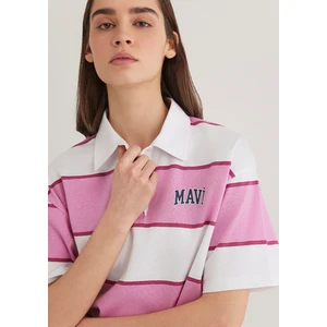 Mavi Logo Baskılı Pembe Çizgili Polo Tişört 1613005-89359