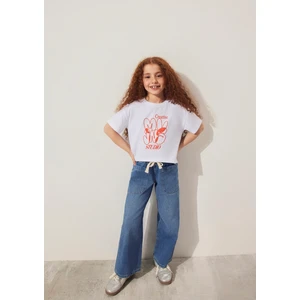 Mvjns Baskılı Crop Beyaz Tişört 7610275-620