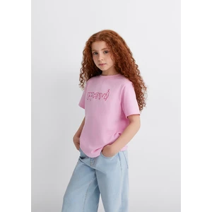 Mavi Logo Kedi Baskılı Pembe Tişört 7610338-70973