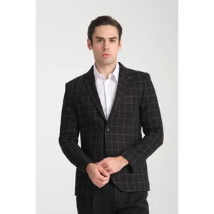 Paride Erkek Indigo Ekose Slim Fit Mono Yaka Blazer Ceket