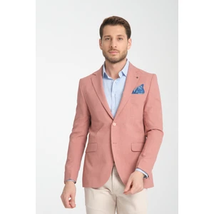 Arunte Erkek Pembe Keten Görünümlü Ince Dört Mevsim Giyilebilir Slim Fit Blazer Ceket
