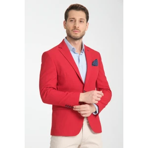 Arunte Erkek Kırmızı Keten Görünümlü Ince Dört Mevsim Giyilebilir Slim Fit Blazer Ceket