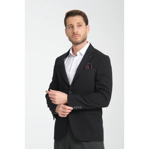 Arunte Erkek Siyah Keten Görünümlü Ince Dört Mevsim Giyilebilir Slim Fit Blazer Ceket