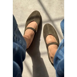 Nişantaşı Shoes Arjun Taba  Süet Tek Bant Detay Düz Taban Kadın Babet