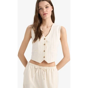 Regular Fit V Yaka Keten Karışımlı Blazer Yelek D3474AX25SP