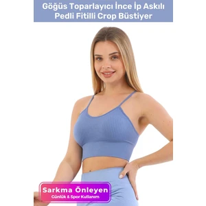 Özel Üretim Göğüs Toparlayıcı Sarkma Önleyen Spor Günlük Ince Ip Askılı Pedli Fitilli Crop Büstiyer