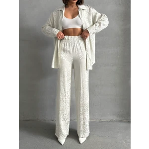 Kadın Leopar Desenli Oversize Saten Takım