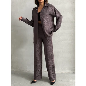 Kadın Leopar Desenli Oversize Saten Takım