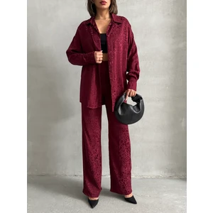 Kadın Leopar Desenli Oversize Saten Takım