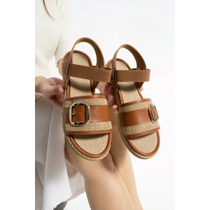 Kadın Tokalı Şık Yazlık Sandalet Lastikli Hafif Rahat Taban Kadın Tek Bant Sandalet