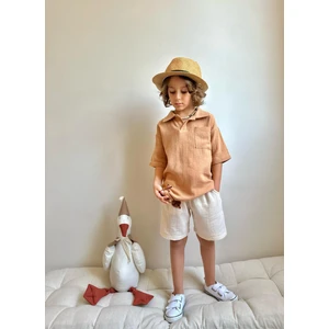Yigit Butik Müslin Kumaş Gömlek Yaka Erkek Çocuk Şortlu Takım