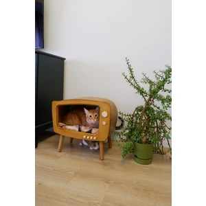Kedi Evi Ahşap Retro Tv Dekoratif Kedi Evi Iç Mekan Kediler Için