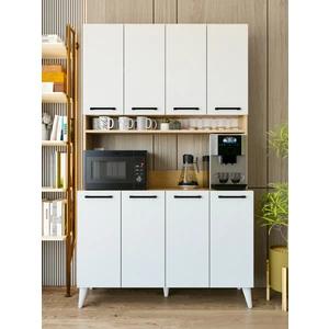 Çok Amaçlı Dolap Parlak Beyaz Marbella Kahve Köşesi 8 Kapaklı Dolap