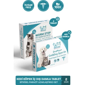 Kedi Köpek İç Dış Parazit Damlası ve Tableti Seti - Parazit Uzaklaştırıcı Bitkisel Damla - Ödül Tablet Seti - Bit Pire Giderici Damla ( 4 İç Parazit + 4 Dış Parazit )