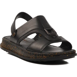 Siyah Hakiki Deri Erkek Sandalet 2050 M