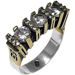 Kadın Beyaz Üç Taş Otantik Gümüş Yüzük 2020560