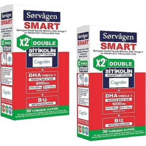 Smart Double Sitikolin (250 Mg), Dha Omega 3 ve B12 (30 Kapsül) x 2 Kutu