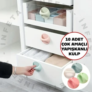 10 Adet Çok Amaçlı Yapışkanlı Tutacak Kulp - Kendinden Yapışkanlı Çekmece Kapı Pencere Kulpu
