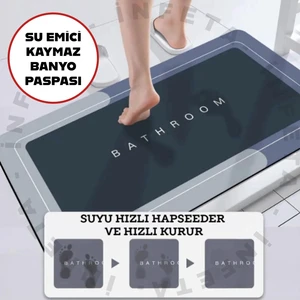 Su Emici Paspas Şık Tasarım Abdest Banyo Paspası Kaymaz Taban Diyatom 35 x 58  cm  Oval Paspas