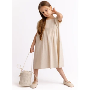 Nervüllü Keten Elbise 2-7 Yaş Naturel
