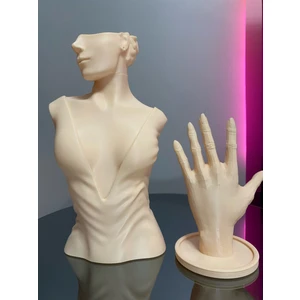 2'li Set Ten Rengi Dekoratif Takı Mankeni ve El, Takı Teşhir Standı Set, Takı Organizeri, Küpe Koly