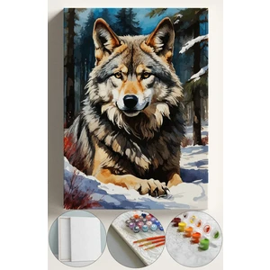 Sayılarla Boyama Çerçeveli Hobi Seti Numaralı Tuval Fırça Boya Dahil Kasnaklı 40X50 cm Kaplan Karda