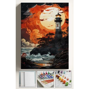 Sayılarla Boyama Çerçeveli Hobi Seti Numaralı Tuval Fırça Boya Dahil Kasnaklı 40X50 cm Karanlık Deniz