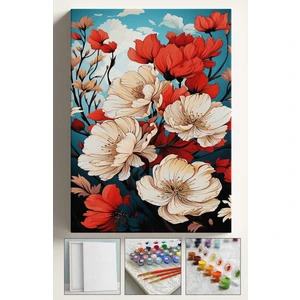 Sayılarla Boyama Çerçeveli Hobi Seti Numaralı Tuval Fırça Boya Dahil Kasnaklı 40X50 cm Kırmızı Ortanca