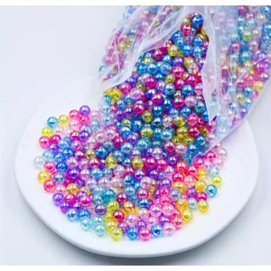 Yiğit Aksesuar 100 Adet Şeffaf Renkli Parlak Delikli Yuvarlak Boncuk Bileklik Kolye Takı Yapım Malzemeleri