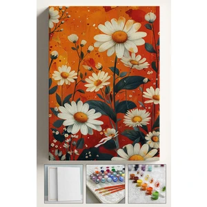 Sayılarla Boyama Çerçeveli Hobi Seti Numaralı Tuval Fırça Boya Dahil Kasnaklı 40X50 cm Kırmızı Papatya