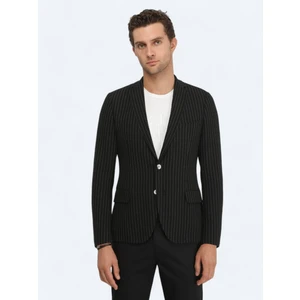 Siyah Çizgili Slim Fit Ceket